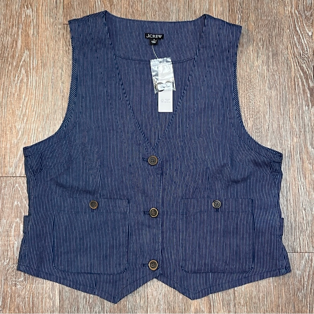 J.Crew Patch-Pocket Vest in Indigo Stripe - NWT